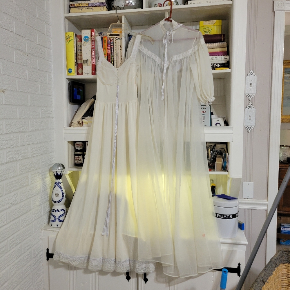 Vintage Womens Nightgown Victorian Revival 60s Lace Sheer Gothic